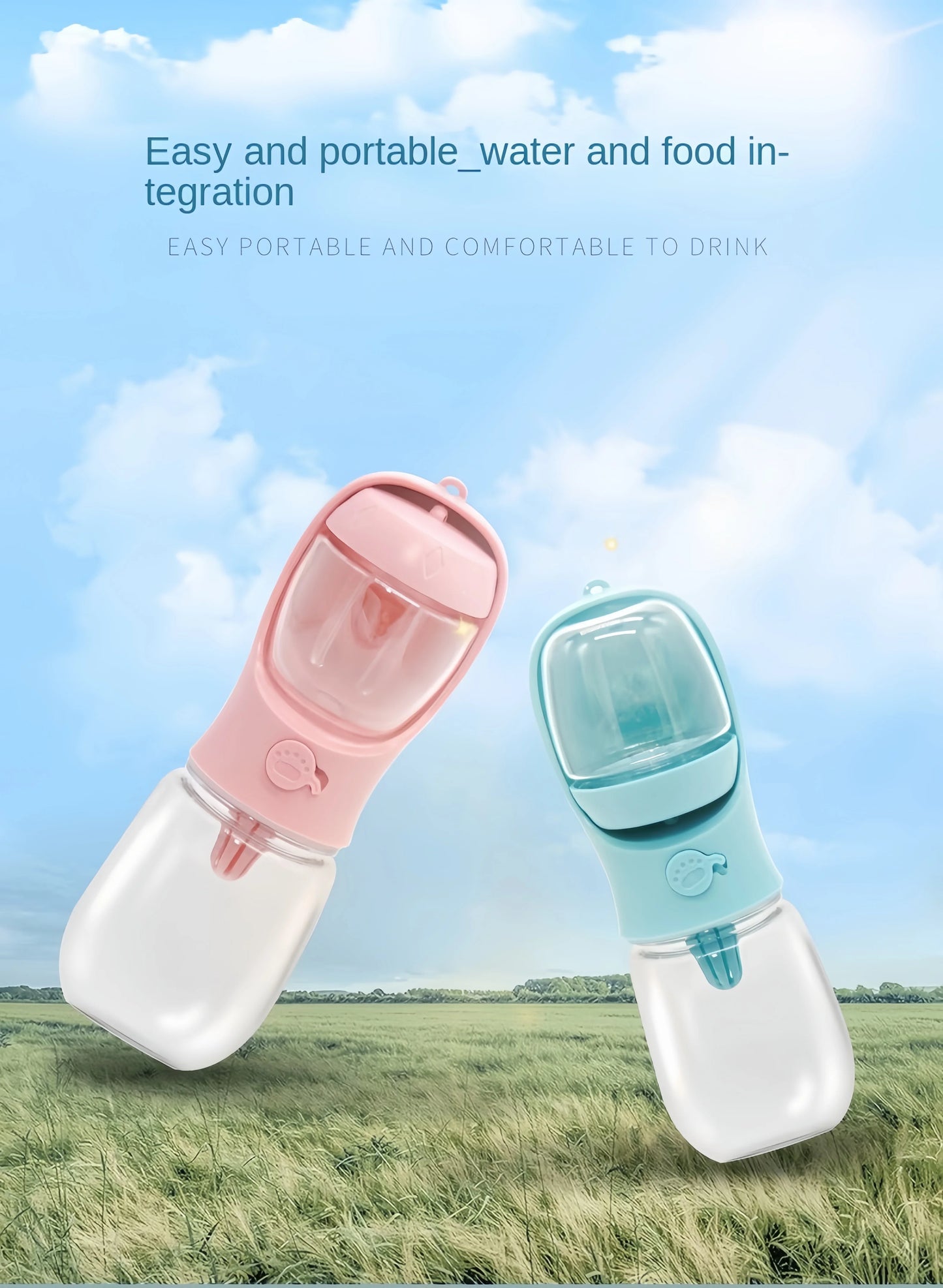 Portable Dog Water Bottle - 2-in-1 Travel Food Feeder