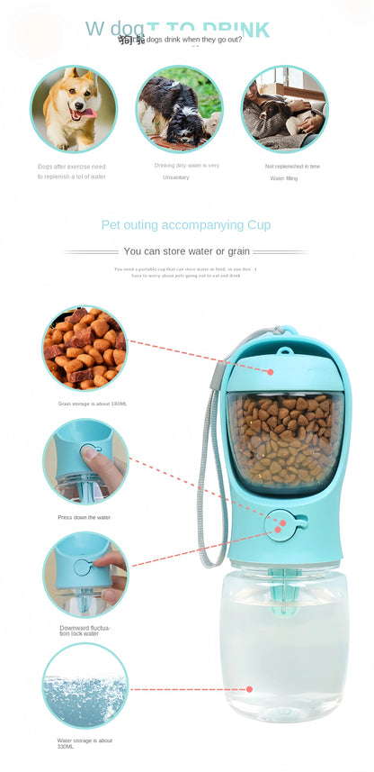Portable Dog Water Bottle - 2-in-1 Travel Food Feeder