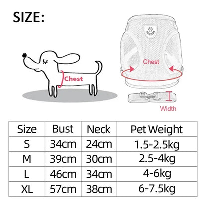 Mesh Pet Harness - Adjustable Vest & Walking Leash